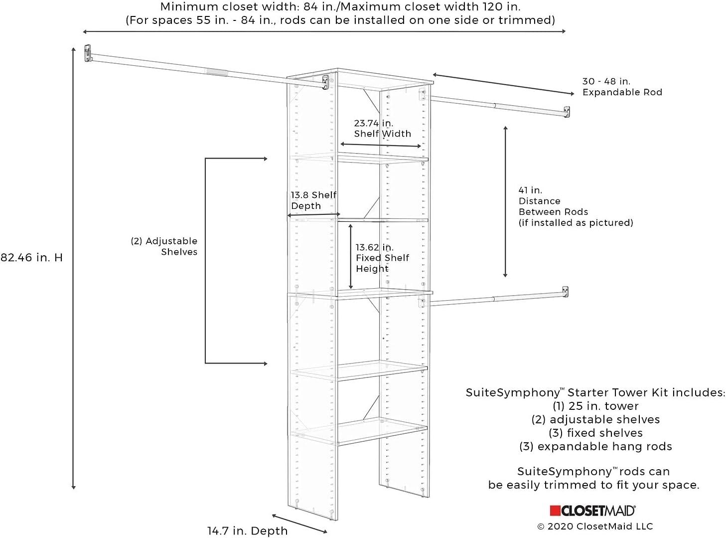 SuiteSymphony 60" W - 120" W Closet System Starter Kit