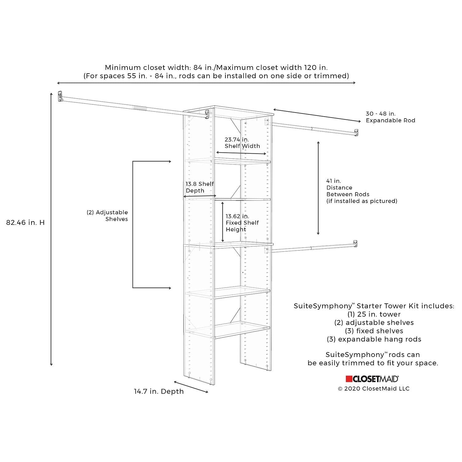SuiteSymphony 60" W - 120" W Closet System Starter Kit