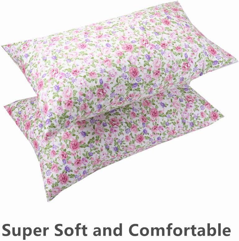 Unique Bargains 100% Cotton Floral Pillowcase with Envelope Closure for Hair and Skin Set of 2