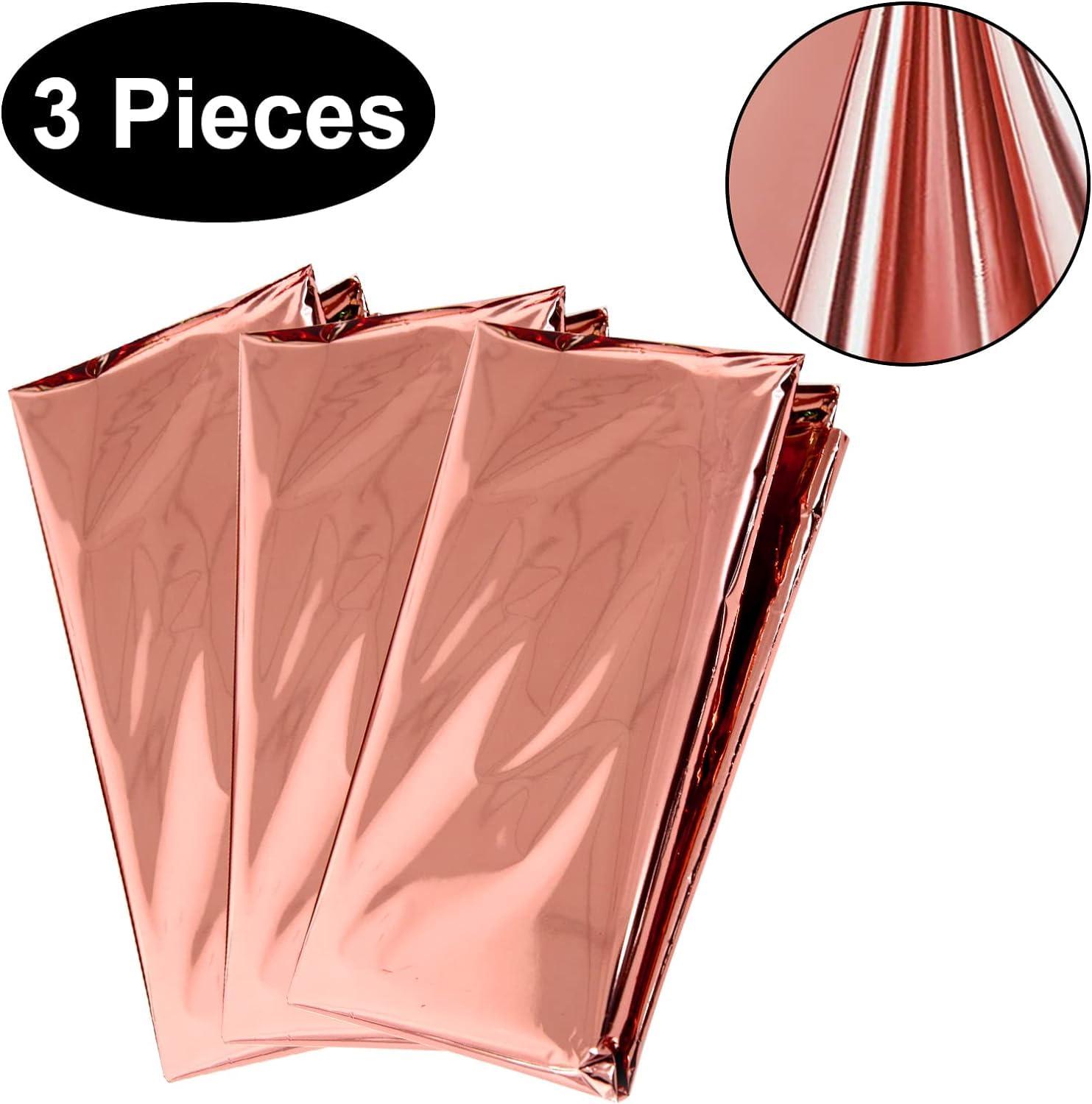 Sparkle and Bash 3 Pack Rose Gold Plastic Tablecloth, Metallic Table Cover Disposable for Pink Birthday Parties, Bridal Shower Decor, 54 x 108 In