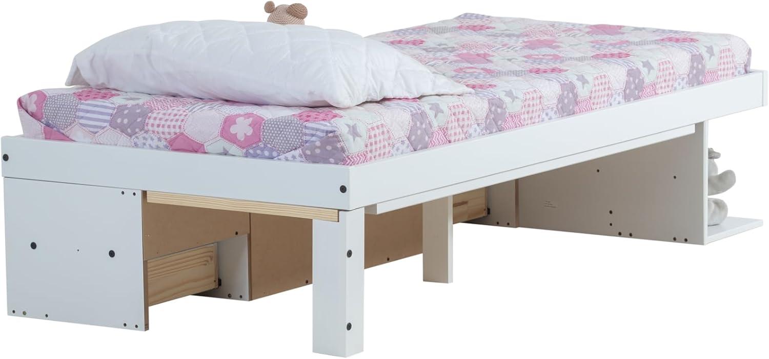 Memomad Bali Storage Platform Sturdy Bed Frame with Drawers and More (White Wood Twin Size)