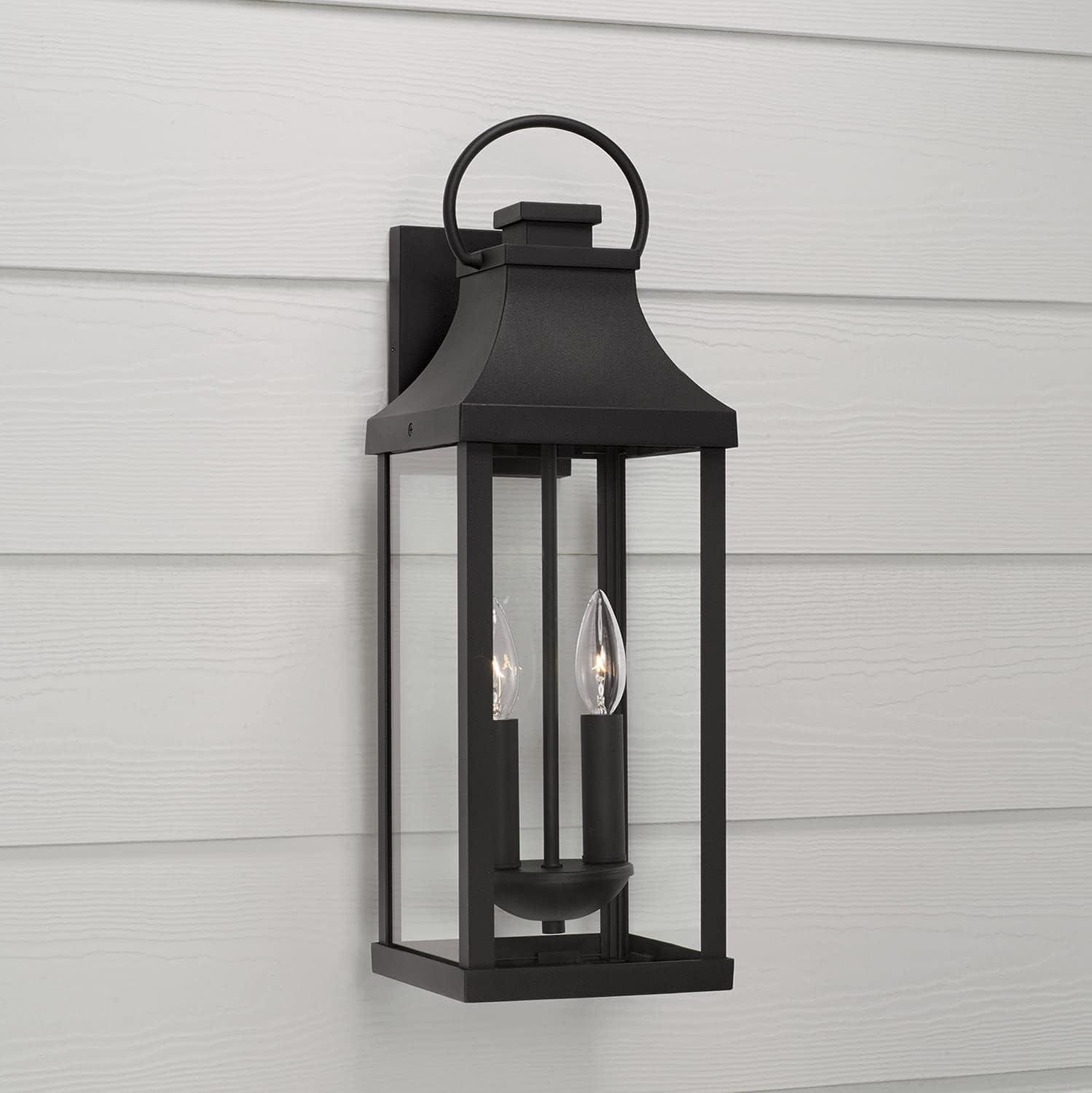 Bradford Transitional 2-Light Outdoor Wall Lantern in Black with Clear Glass