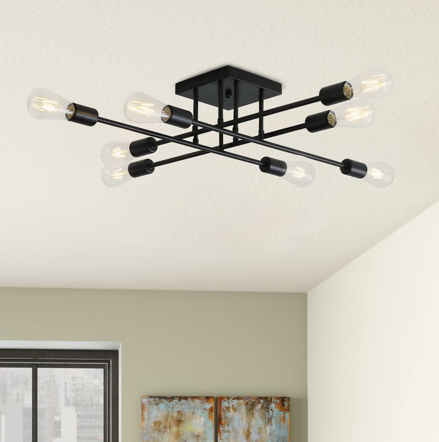 Aiwen 8 Lights Metal Sputnik Semi Flush Mount Ceiling Lamp Modern Home Decoration Light Fixture