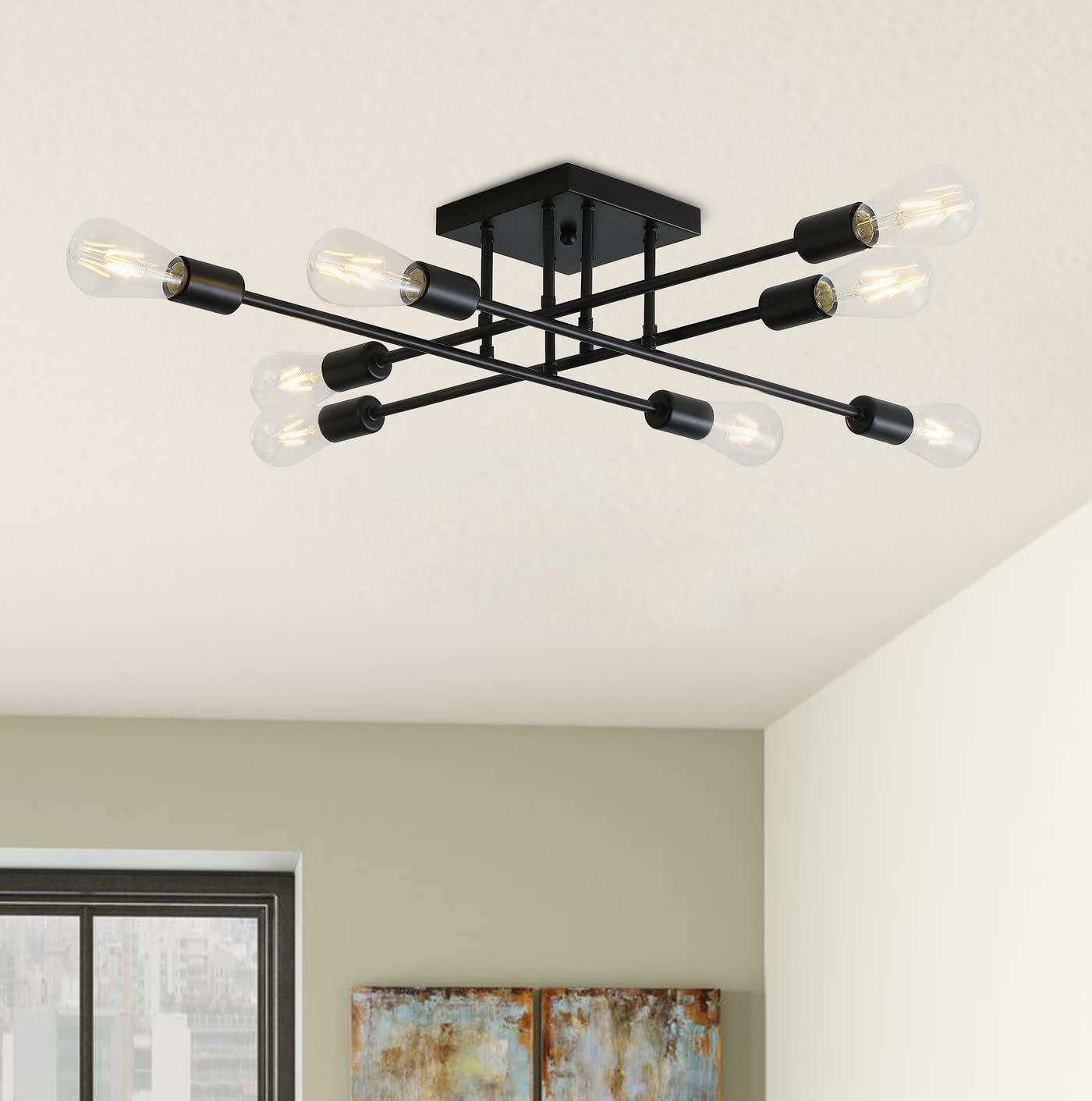 Aiwen 8 Lights Metal Sputnik Semi Flush Mount Ceiling Lamp Modern Home Decoration Light Fixture