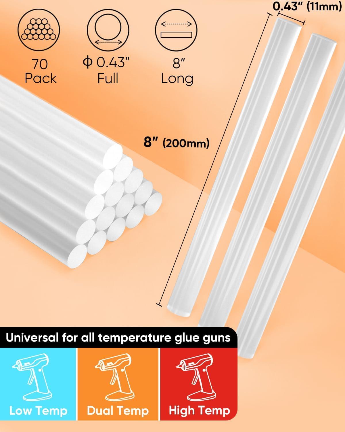 SHALL 70-Pack Clear Full Size Hot Glue Sticks for All-Temp Glue Guns