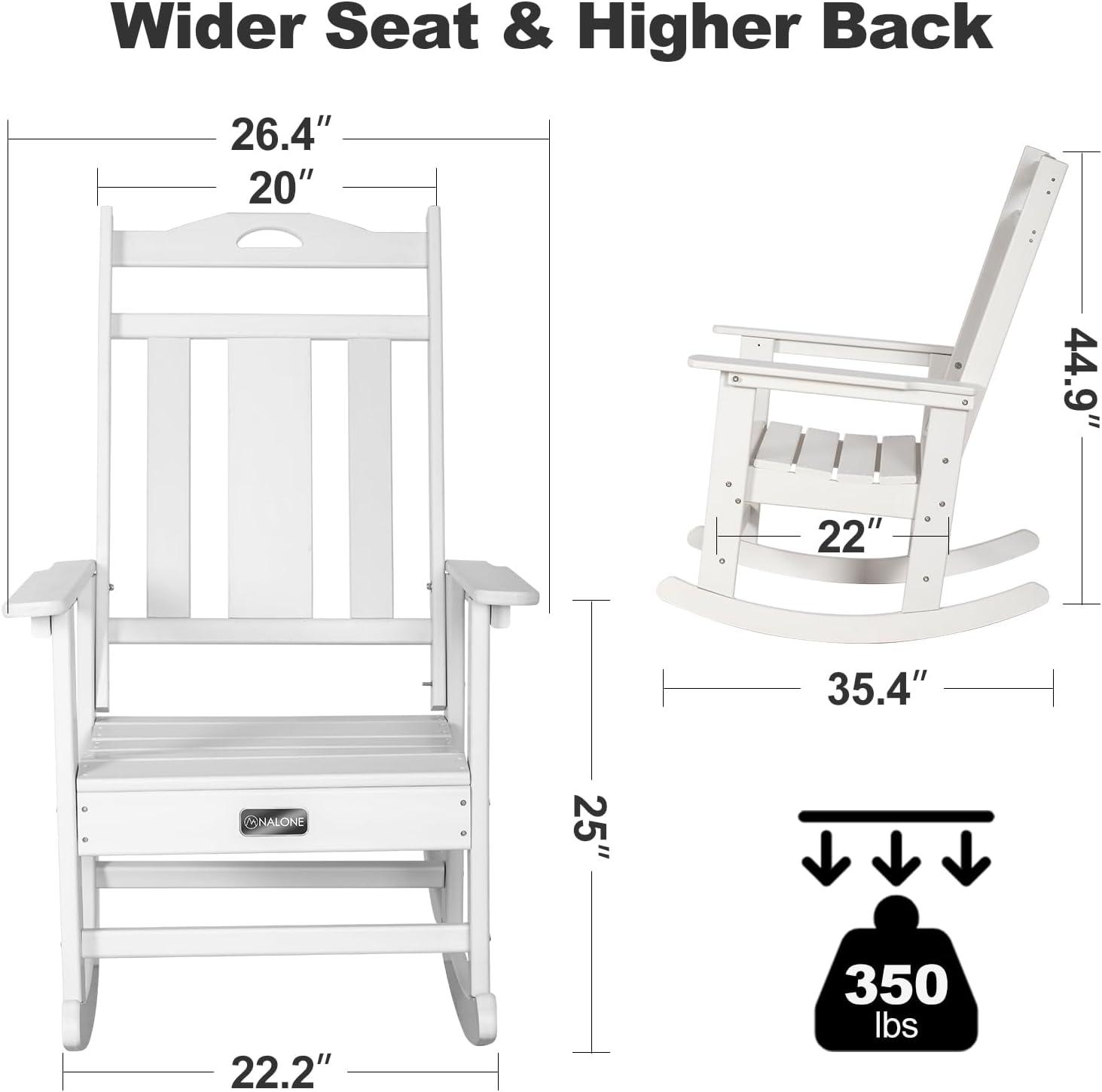 nalone Outdoor Rocking Chairs Set of 2, Oversized Porch Rocker Chair for Adult, All-Weather Resistant Patio Rocking Chair for Garden Lawn(White)