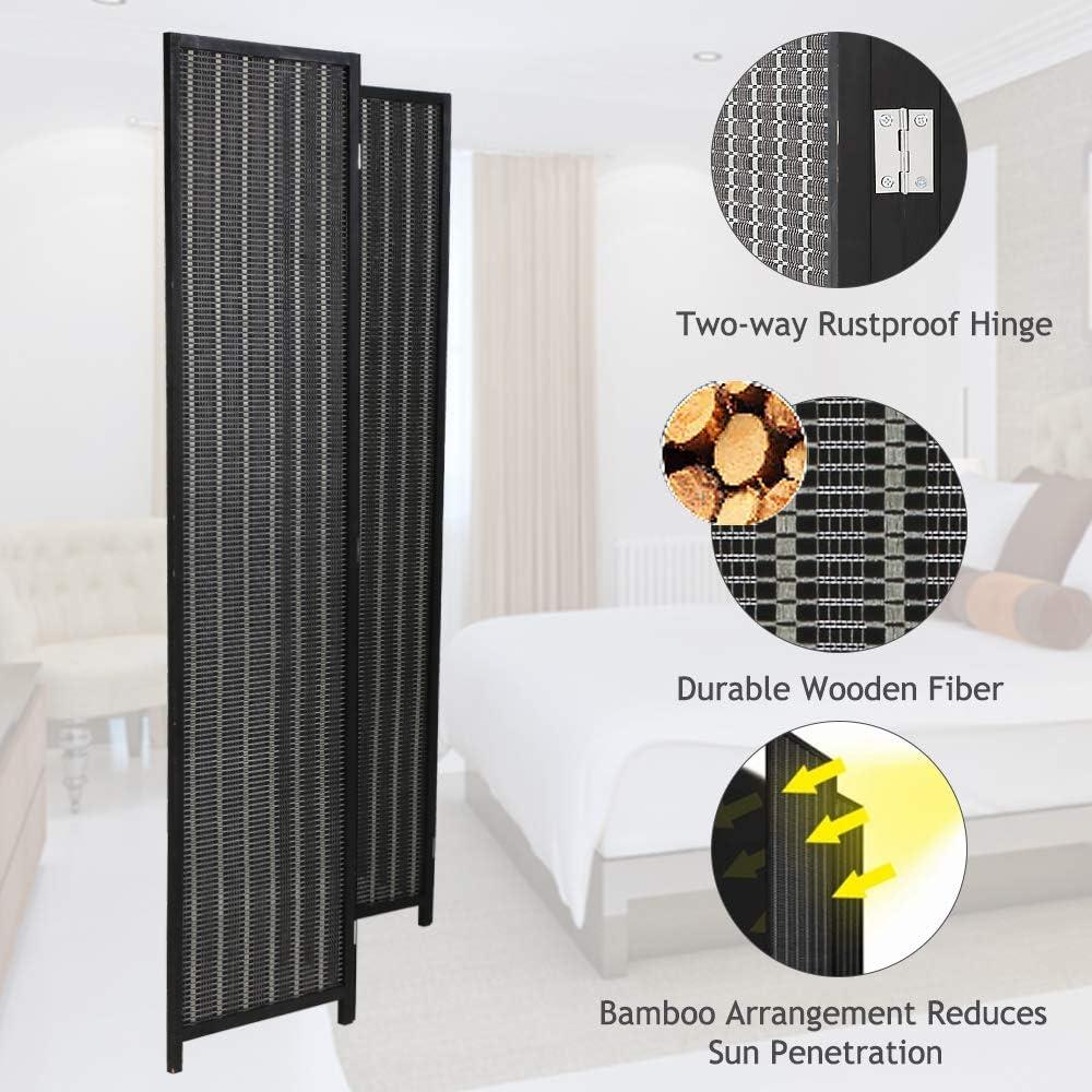 Room Divider Privacy Screen Folding 4 Panel 72 Inches High Portable Room Seperating Divider, Handwork Bamboo Mesh Woven Design Room Divider Wall, Room Partitions and Dividers Freestanding, Black