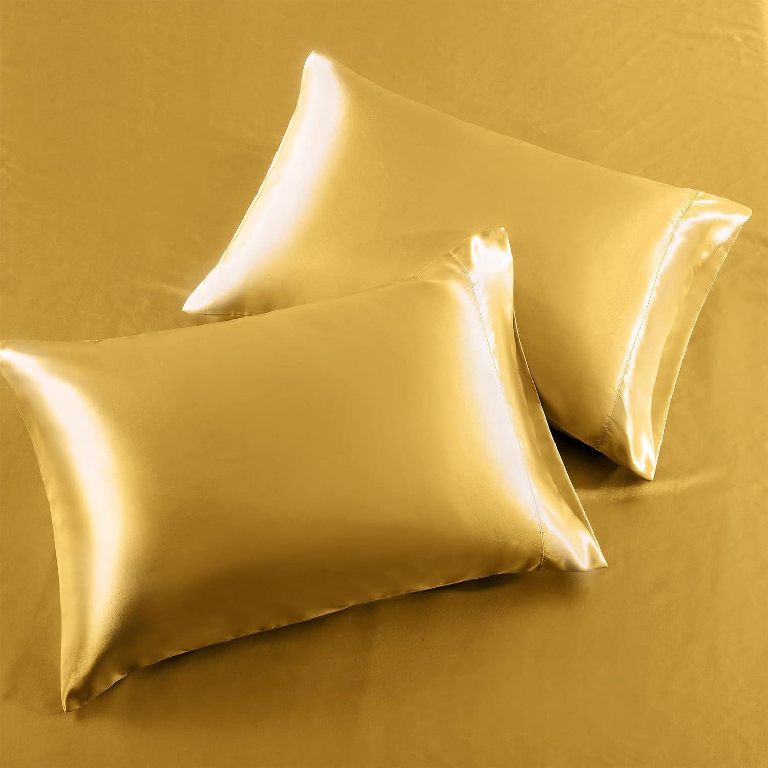 King Size Soft Gold Satin 4-Piece Deep Pocket Sheet Set