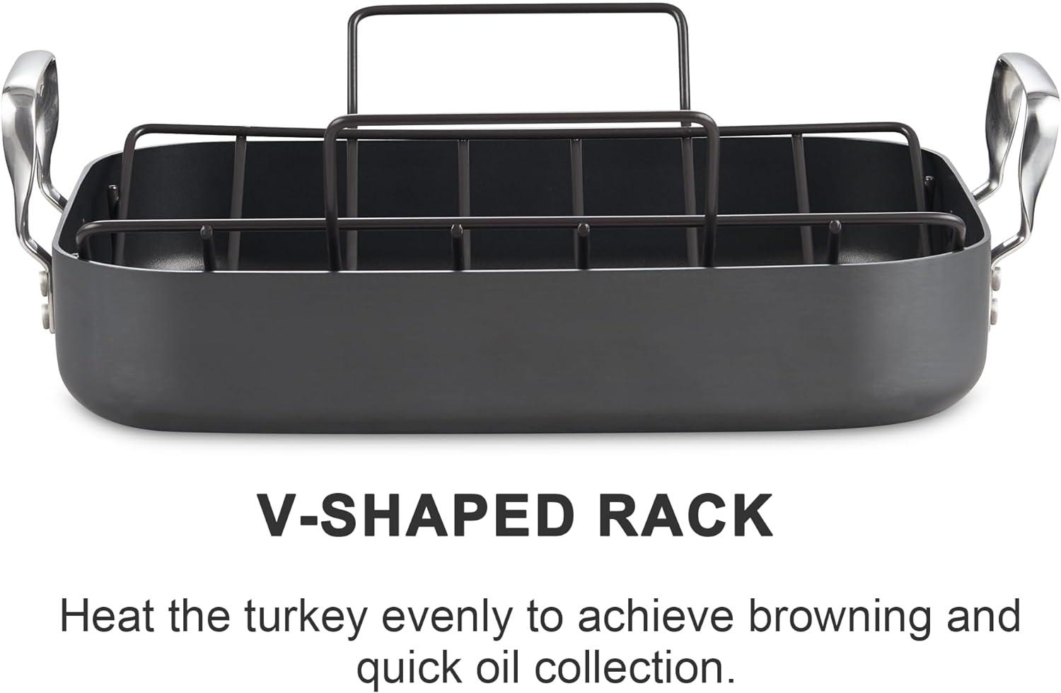 Hard Anodized Nonstick Rectangular Roasting Pan with Rack and Handles