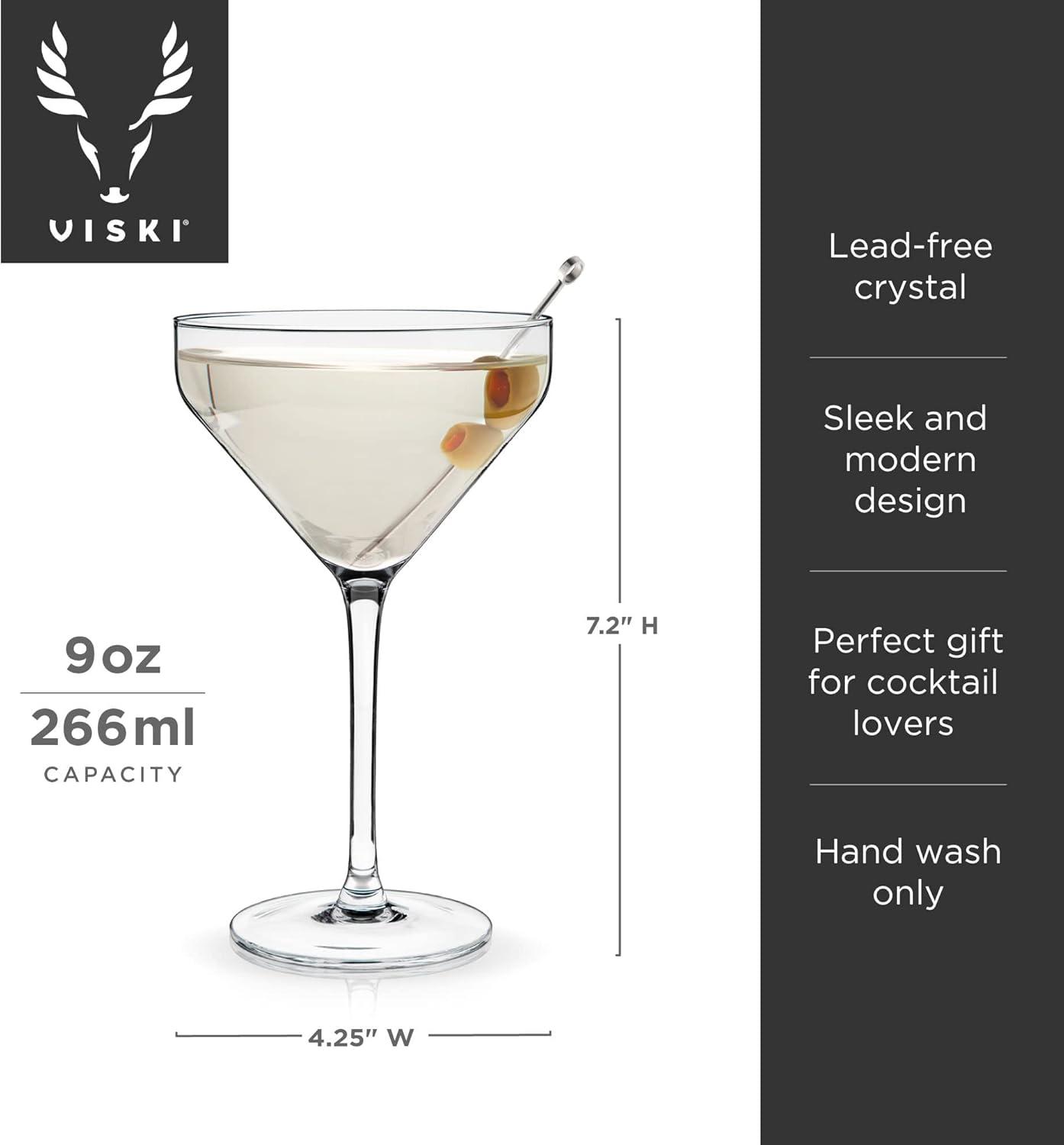 Viski Angled Crystal Martini Glasses, Set of 2