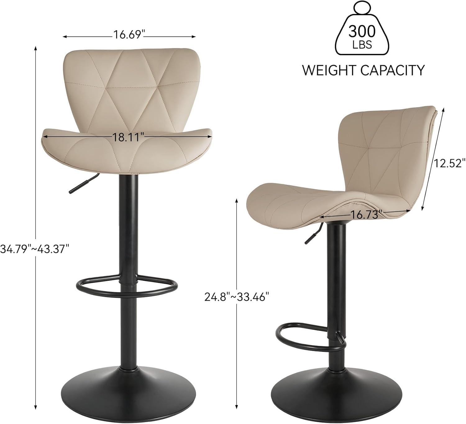 Modern Bar Stool Set of 2, Adjustable Faux Leather Upholstered Swivel Counter Stools, Counter Barstools with Back for Kitchen Island, Khaki