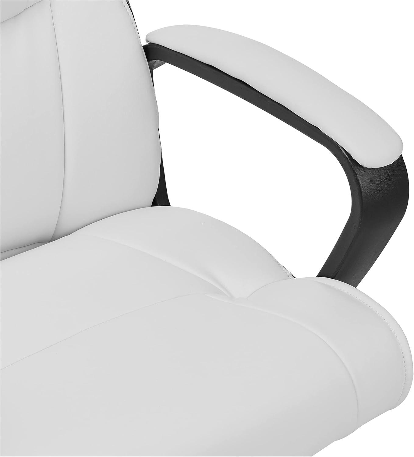 White Faux Leather Mid-Back Office Desk Chair with Padded Armrests