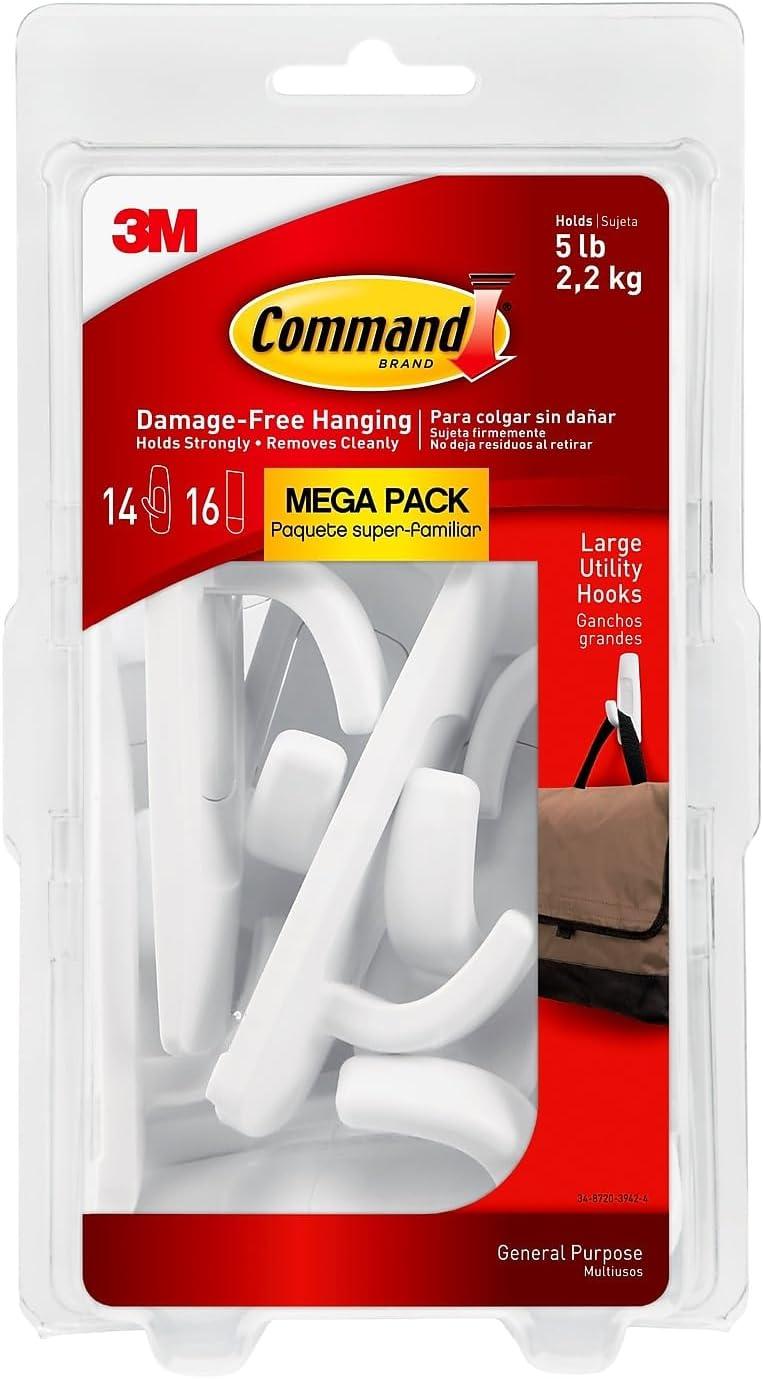 White Self-Adhesive Plastic Utility Hooks, 14-Pack