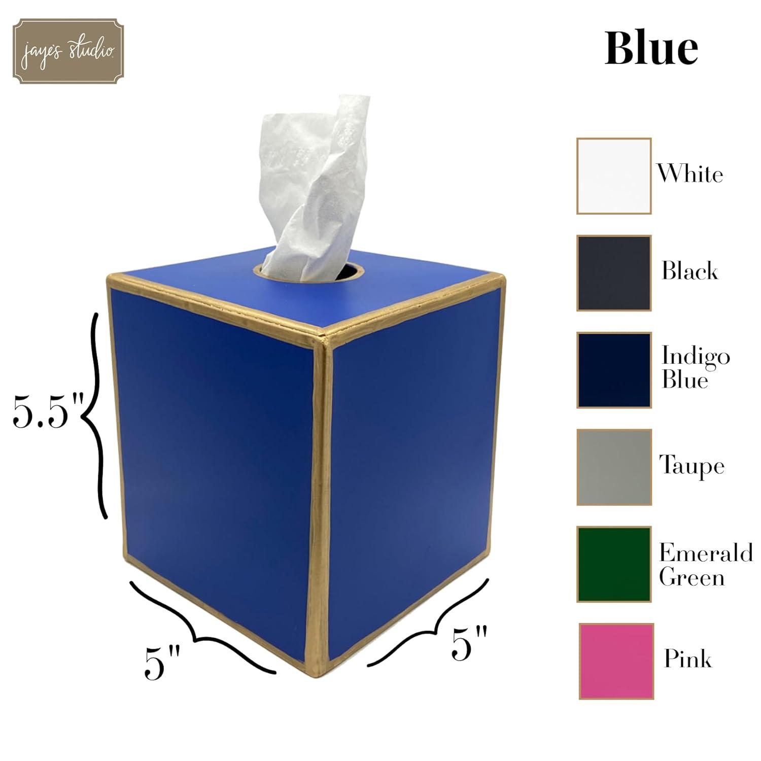 Jaye’s Studio Square Tissue Box Cover Cube, Facial Tissue Holders Decorative Tissue Box Holder for Bathroom Accessories Gold Bedroom Accessories Desk & Home Decor, Metal Tissue Box Cover Blue (6x6x5)