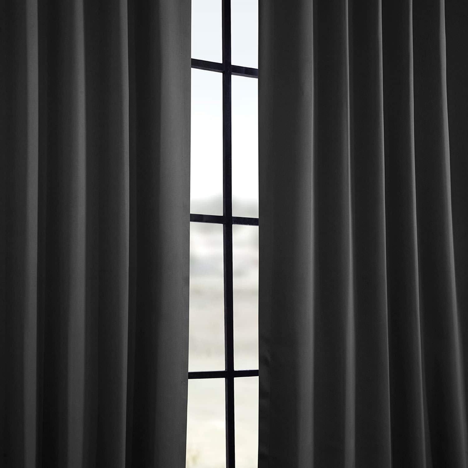 Jet Black Polyester Blackout Puddle Length Drapes