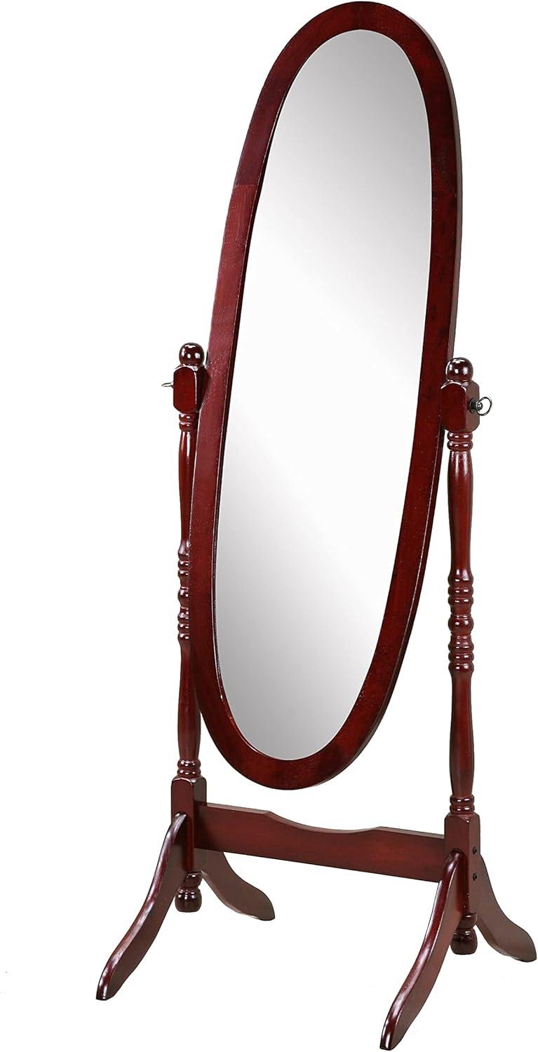 Roundhill Furniture Traditional Queen Anna Style Wood Floor Cheval Mirror, Cherry Finish