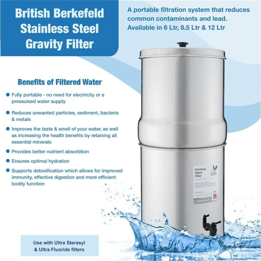 British Berkefeld Stainless Steel 6 Liter Gravity Water Filter System