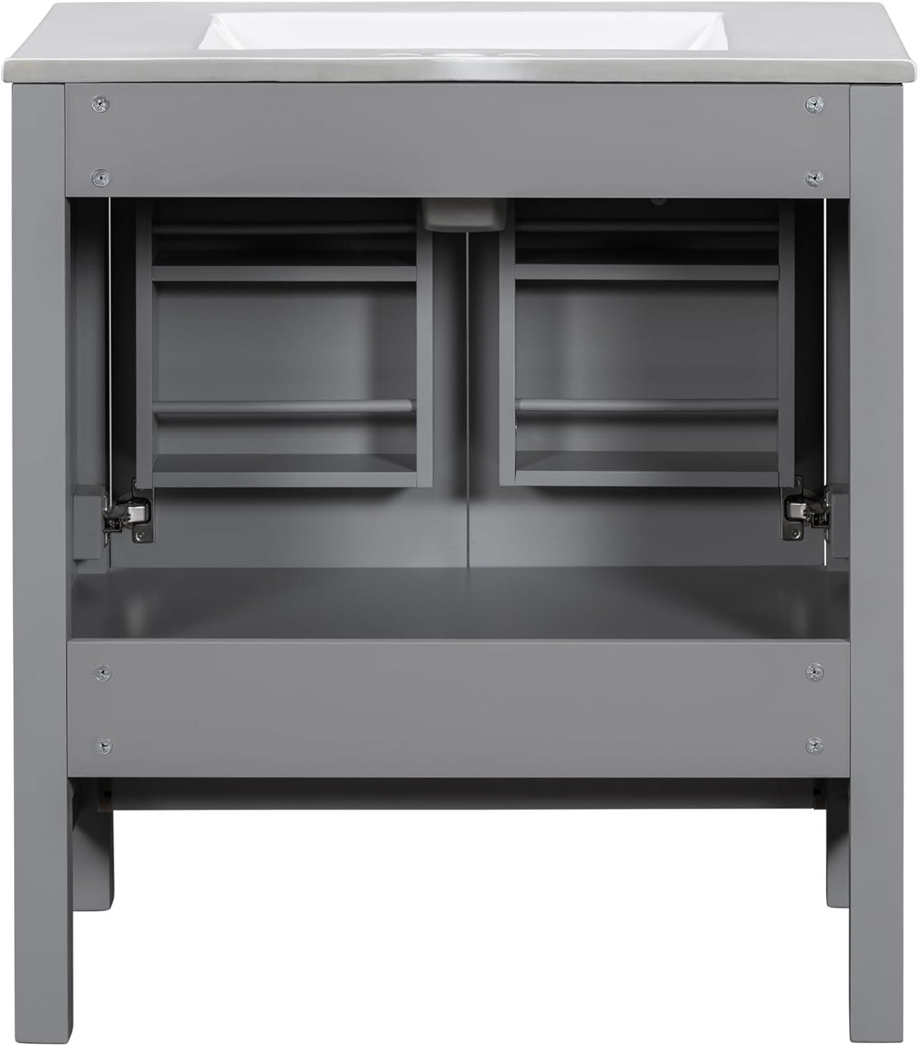 60" Bathroom Vanity Set,Double Vanities (Separate), Double Ceramic Sinks, Storage Shelf, and Divided Drawers (Mirror not Included)– Modern Bathroom Solution for Spacious Bathrooms,Grey