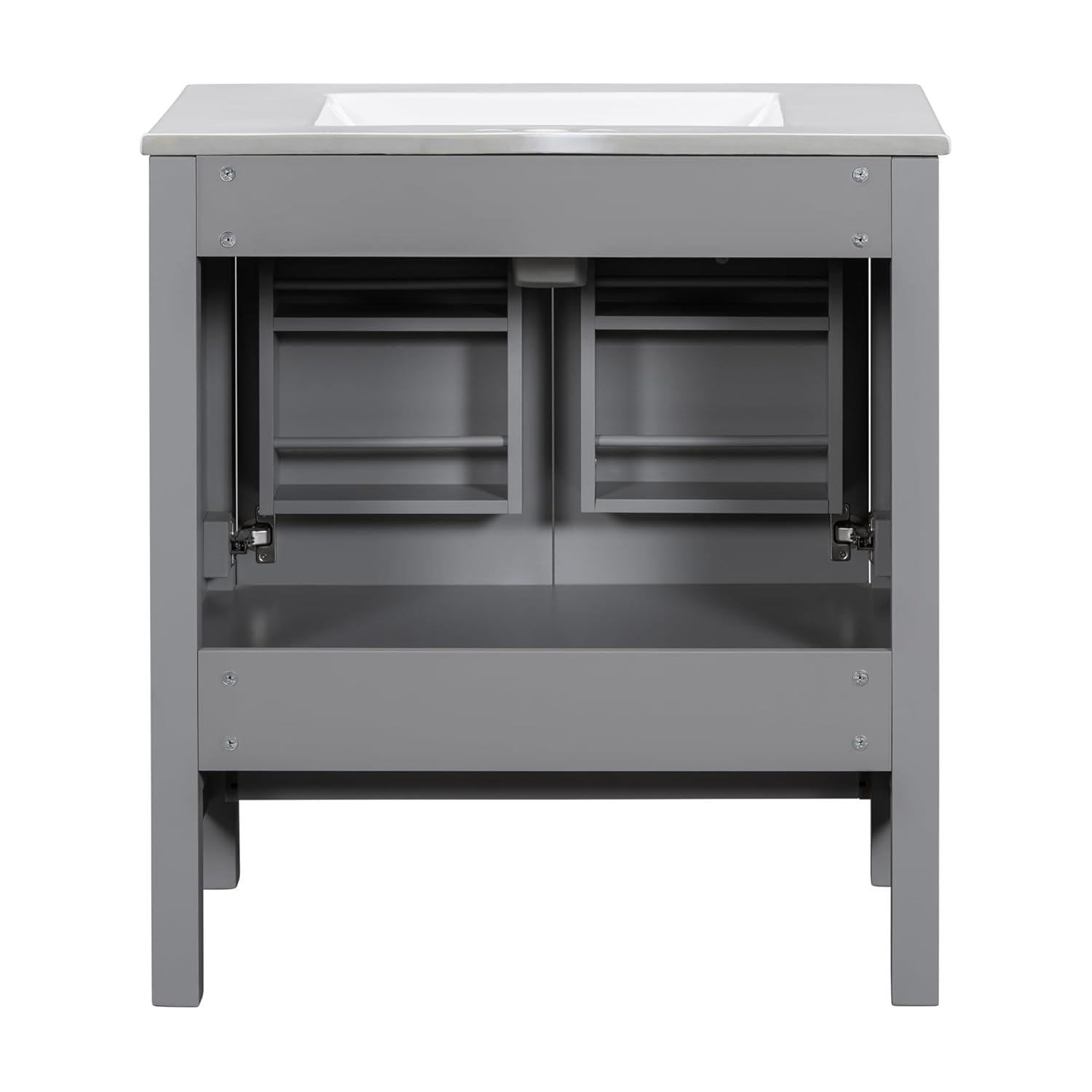 60" Bathroom Vanity Set,Double Vanities (Separate), Double Ceramic Sinks, Storage Shelf, and Divided Drawers (Mirror not Included)– Modern Bathroom Solution for Spacious Bathrooms,Grey