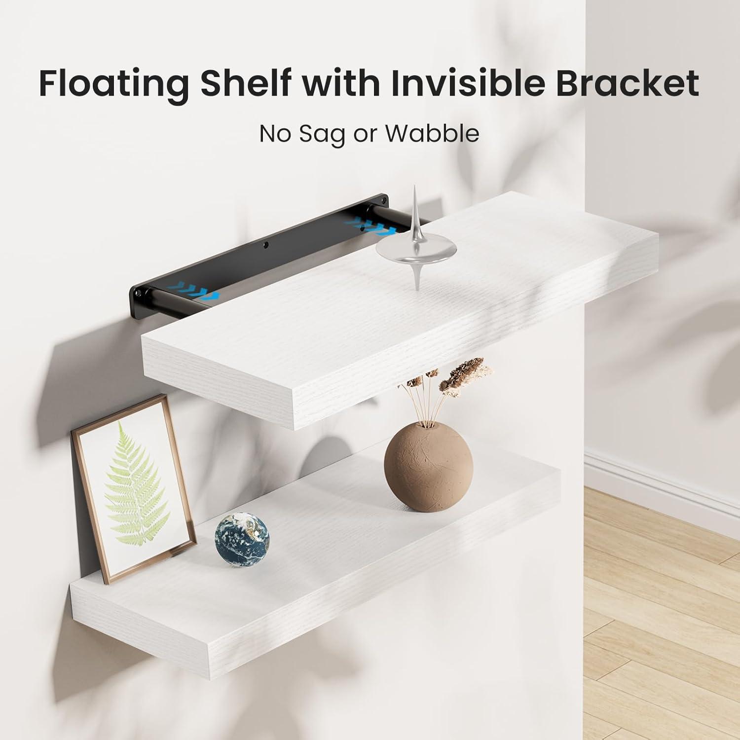 White MDF Floating Shelves with Invisible Brackets, Set of 3