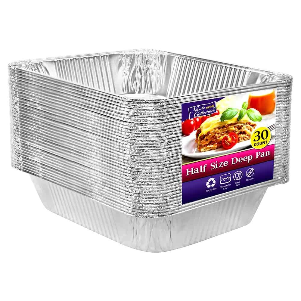 Nicole Home Collection Aluminum Foil Pans, Half Size 9” x 13” Disposable Roasting Pan Set, 30 Pack