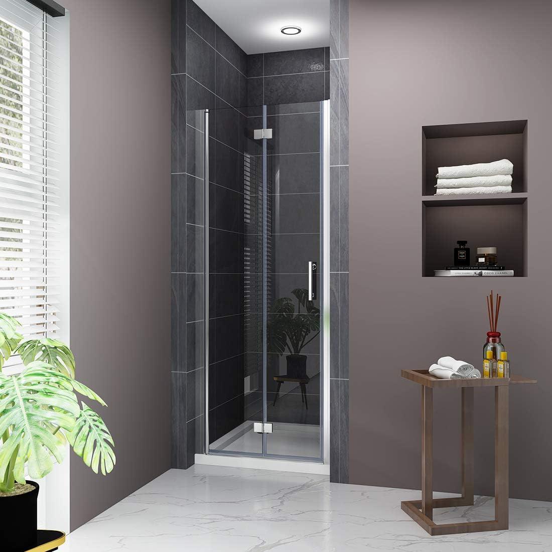 Sarlai 30 - 31 3/8" W x 72" H BiFold Frameless Glass Shower Door with Clear Tempered Glass S-SD3072BF-CH