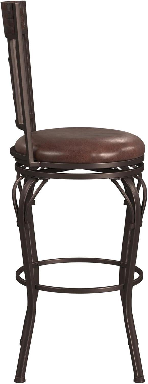 Traditional Dark Chestnut Swivel Bar Stool with Antique Brown Leather