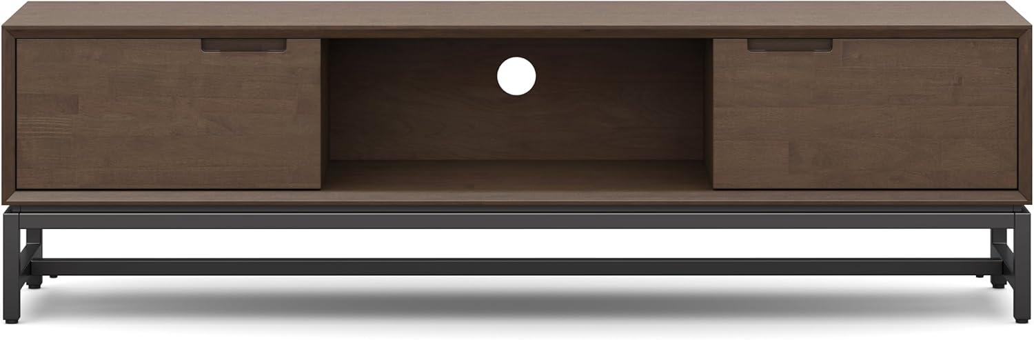 Simpli Home Banting 72"W Solid Hardwood Industrial Low TV Stand for TVs up to 80" with 2 Cabinets and Metal Base
