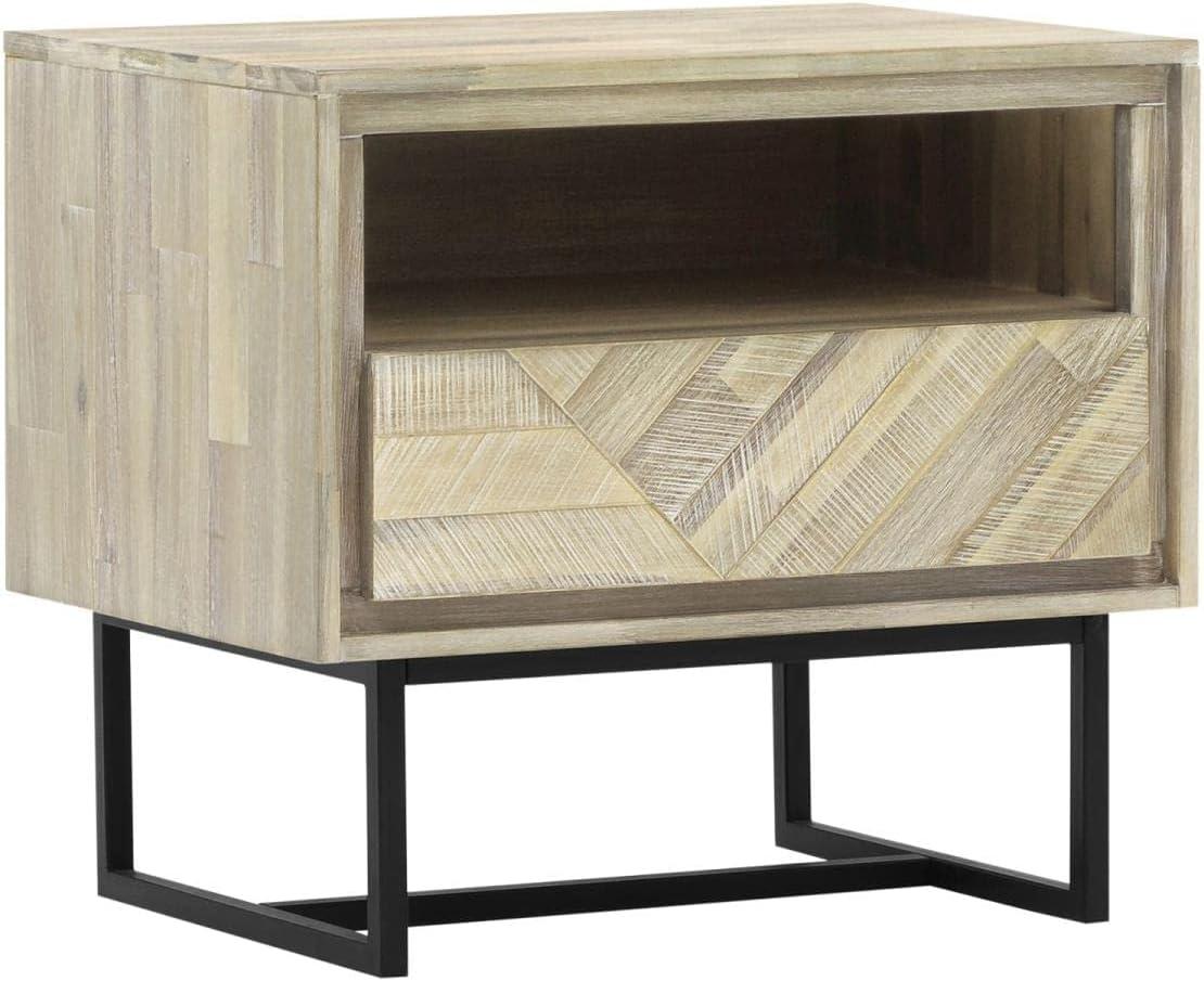 Natural Acacia Wood 1-Drawer Nightstand with Open Shelf