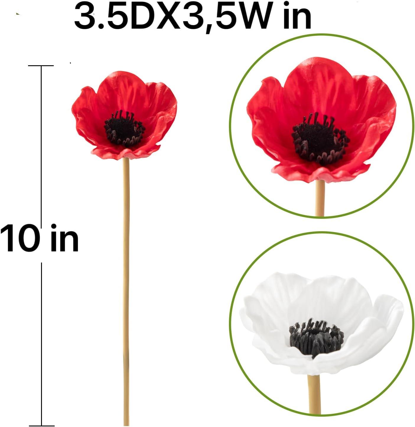 Floral Kingdom Artificial Anemone Poppy, Real Touch Latex, Red, 10 Inch, 8 Pack for Home and Wedding Table Decor, All Season