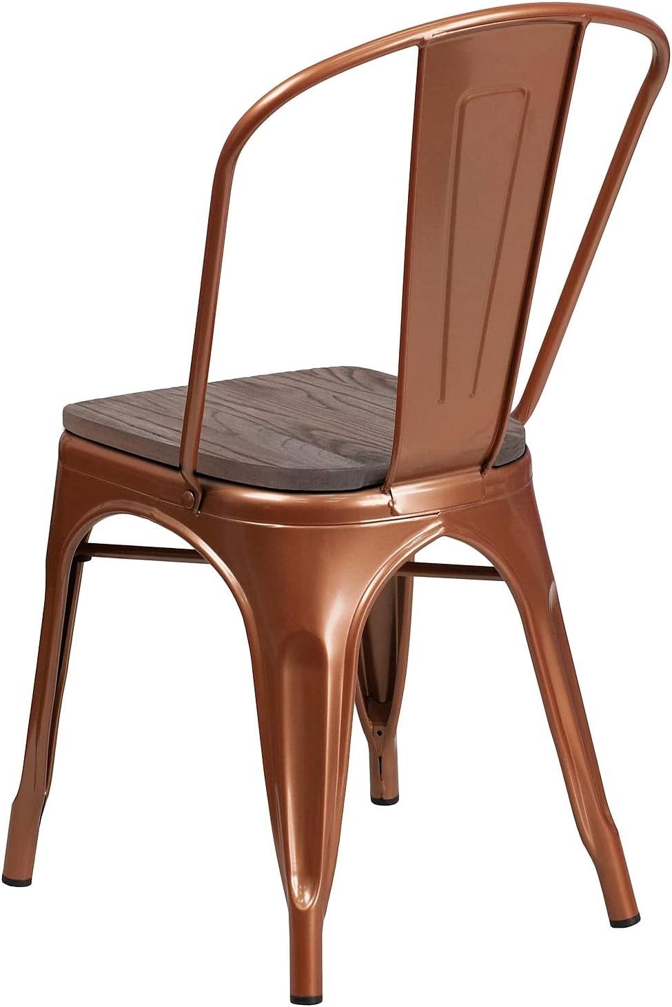 Copper Metal Stackable Dining Chair with Wood Seat