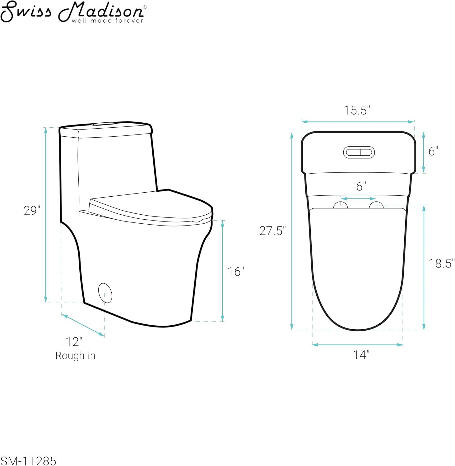 Hugo One Piece Elongated Dual Flush Toilet 1.1 / 1.6 gpf