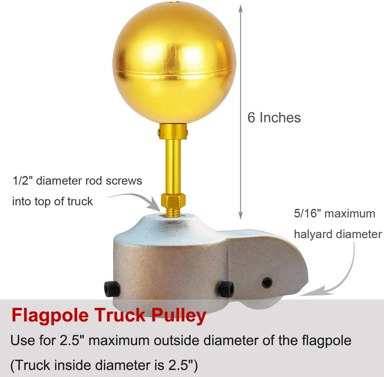 Silver Aluminum Flagpole Truck with Gold Ball Topper