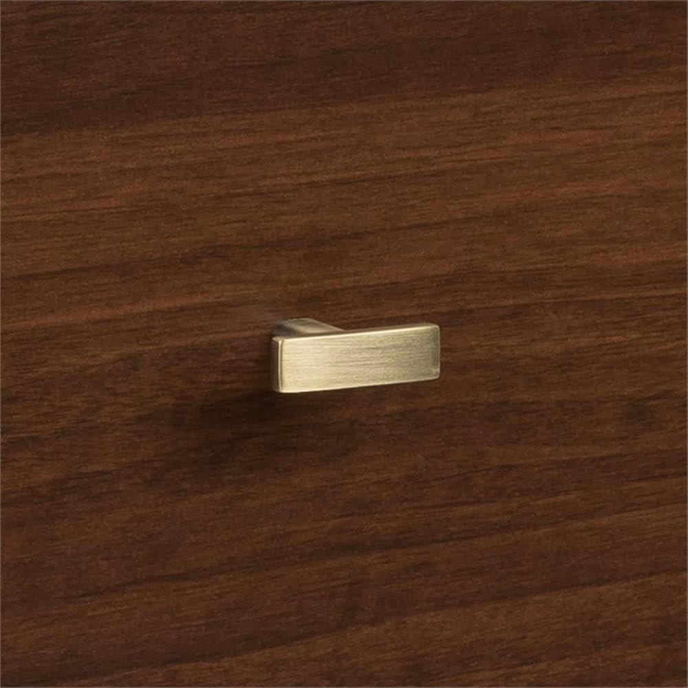 Milo Mid Century Modern 2 Drawer Nightstand Cherry - Prepac: Brushed Brass Knobs, Tapered Legs