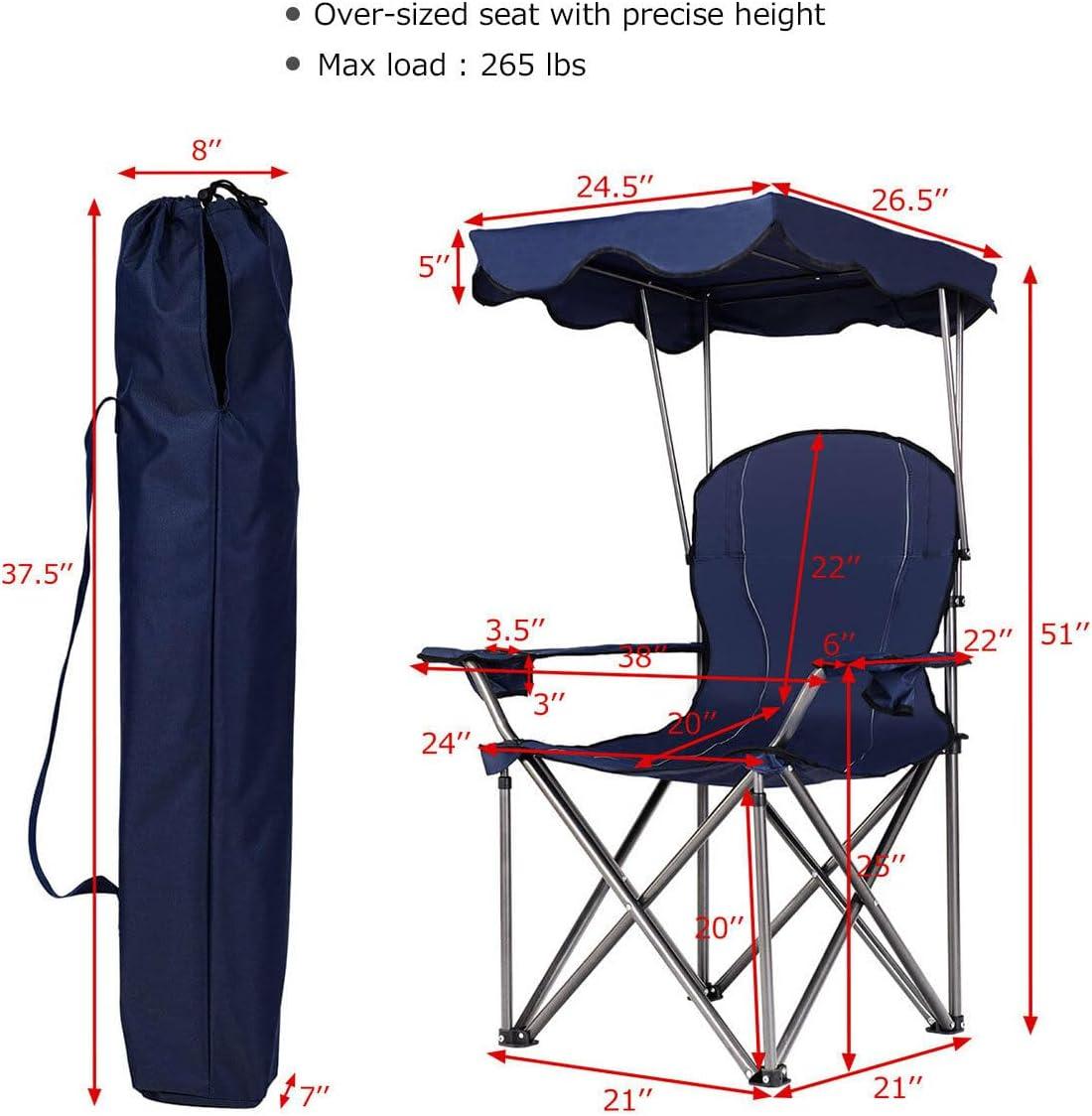Topcobe Portable Folding Beach Canopy Chair with Cup Holders, Camping Chairs with Canopy, Blue