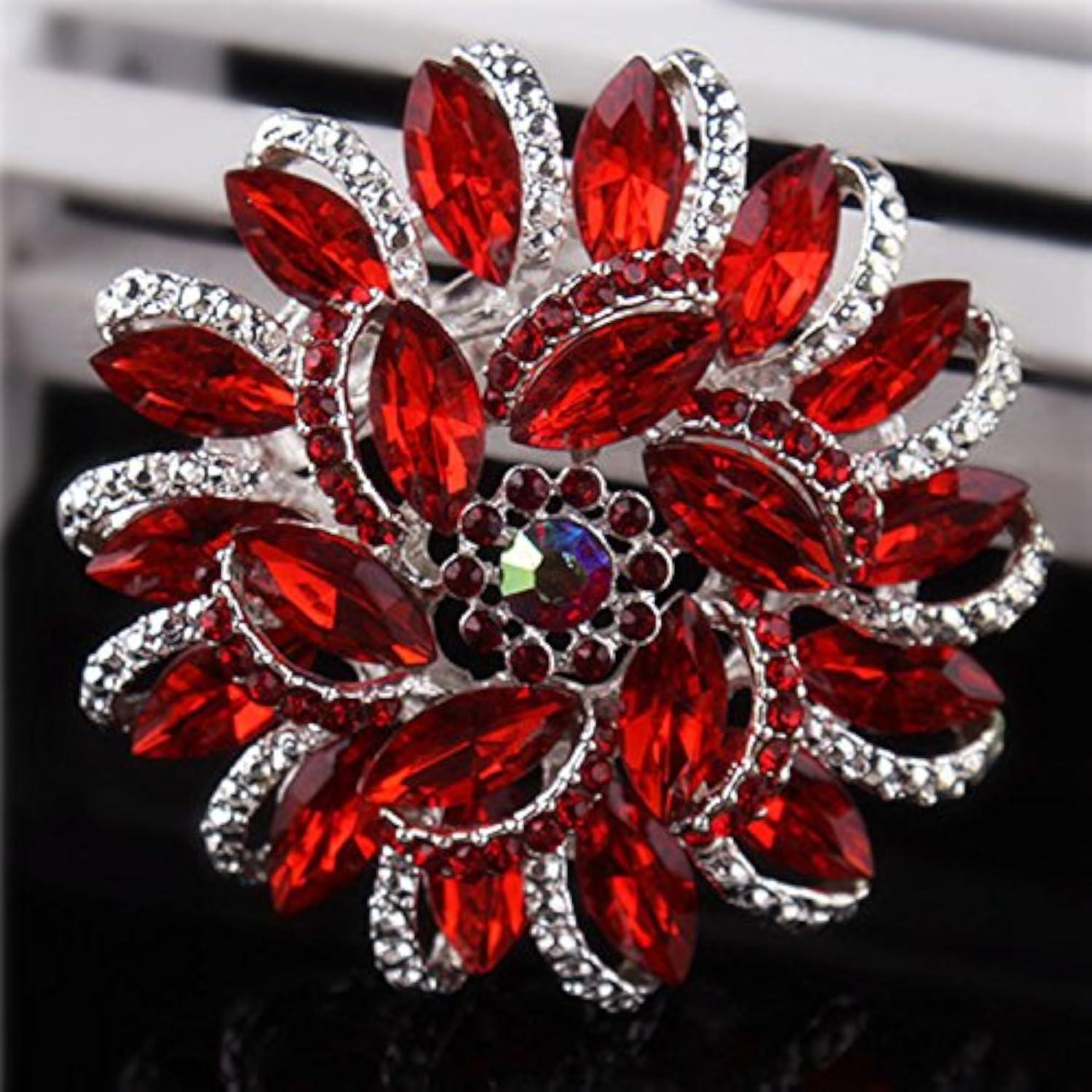 Unique Bargains Women's Rhinestone Flower Brooch Pin Red