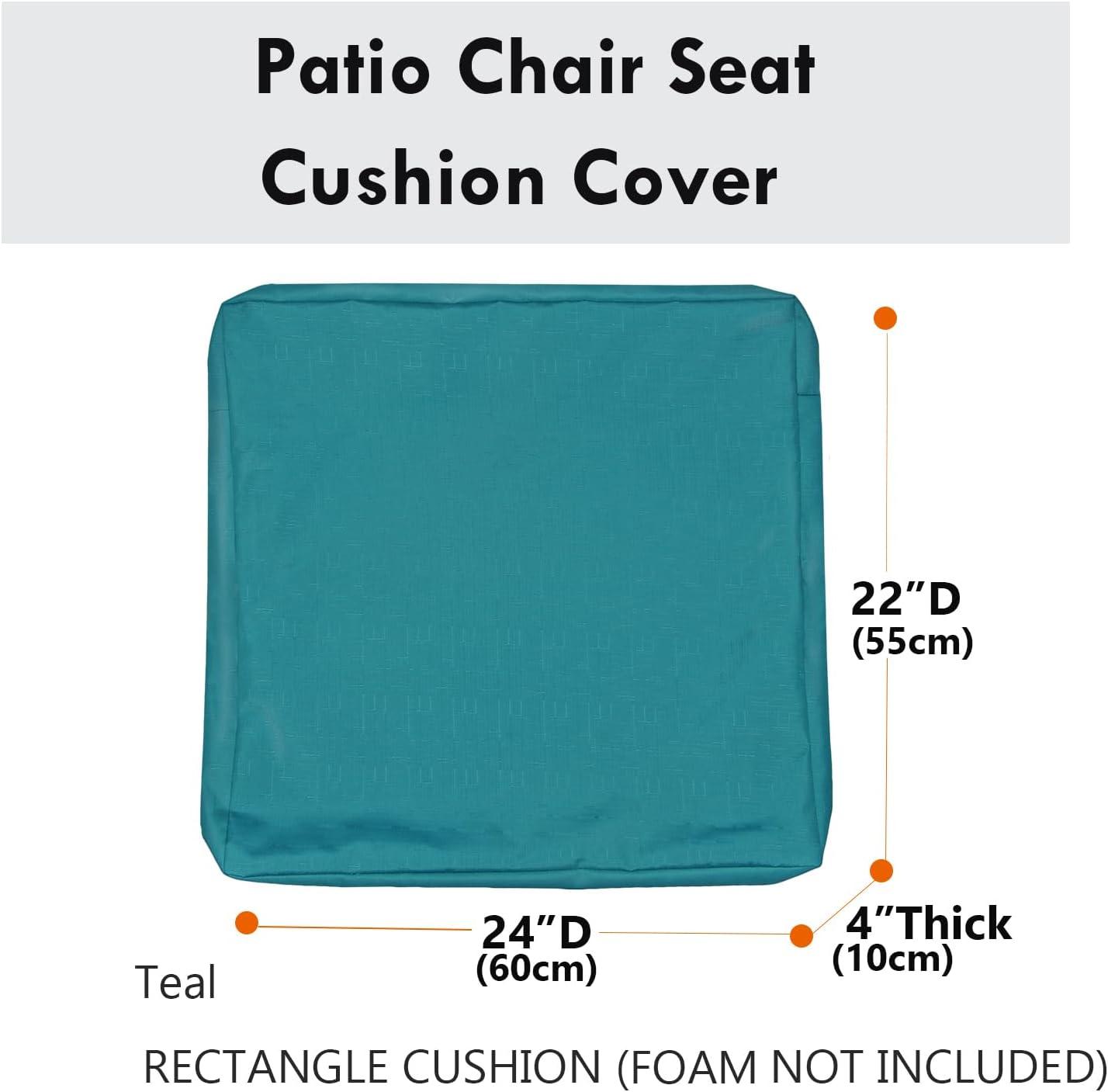 Teal Waterproof Polyester Patio Seat Cushion Covers, 24"×22"×4" (Set of 4)