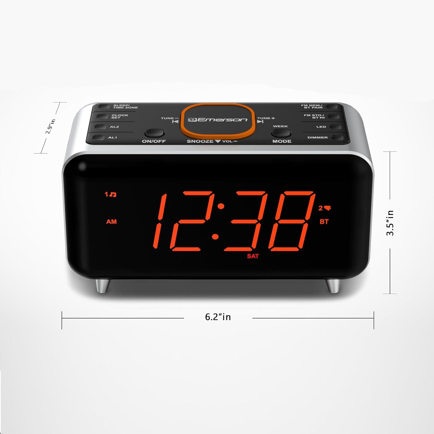 Emerson SmartSet Dual Alarm Clock Radio with Bluetooth Speaker and 1.4" Orange LED Display, CKS1521