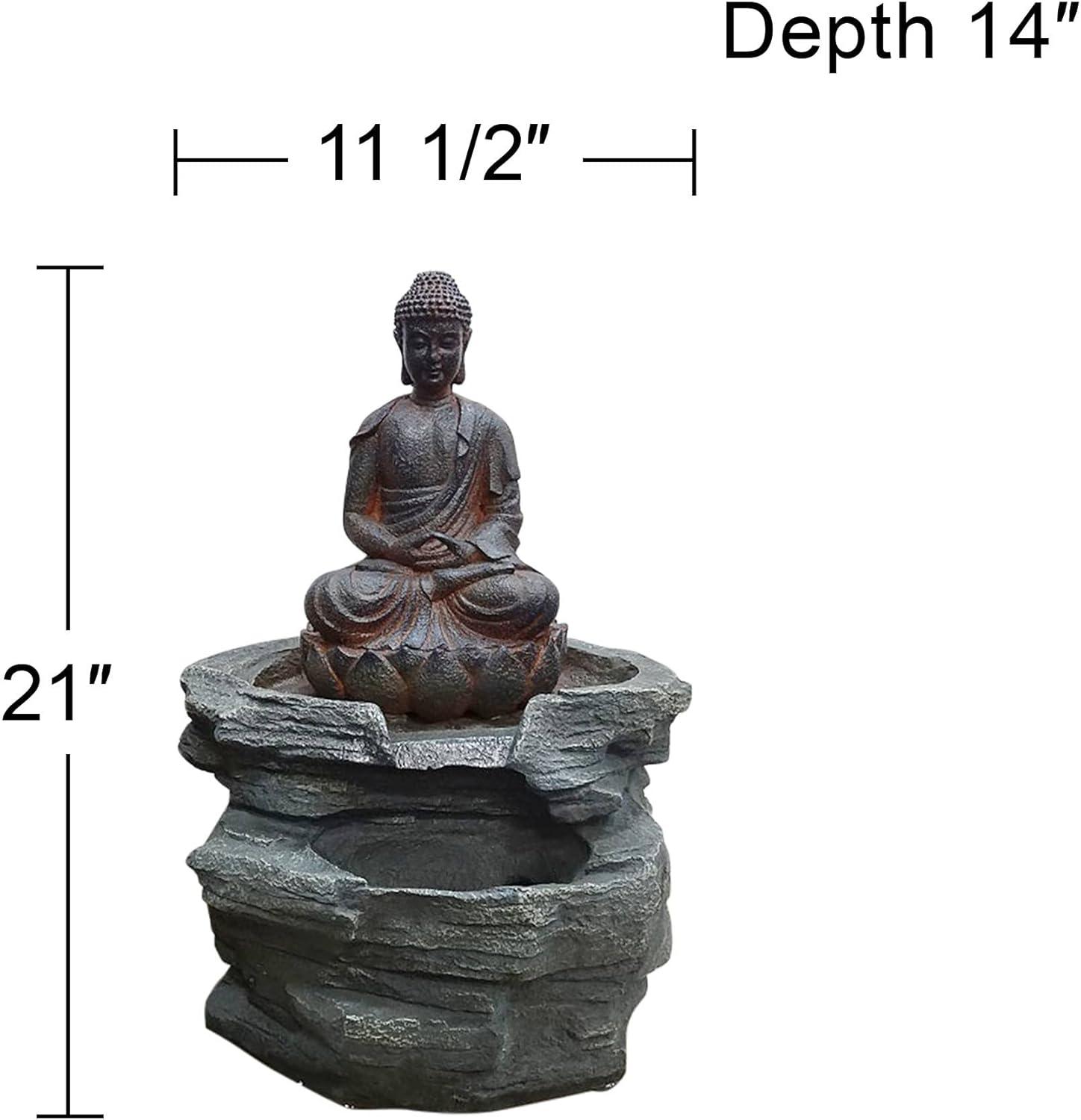 John Timberland Rustic Zen Buddha Outdoor Floor Water Fountain with Light LED 21" High Sitting for Yard Garden Patio Deck Home