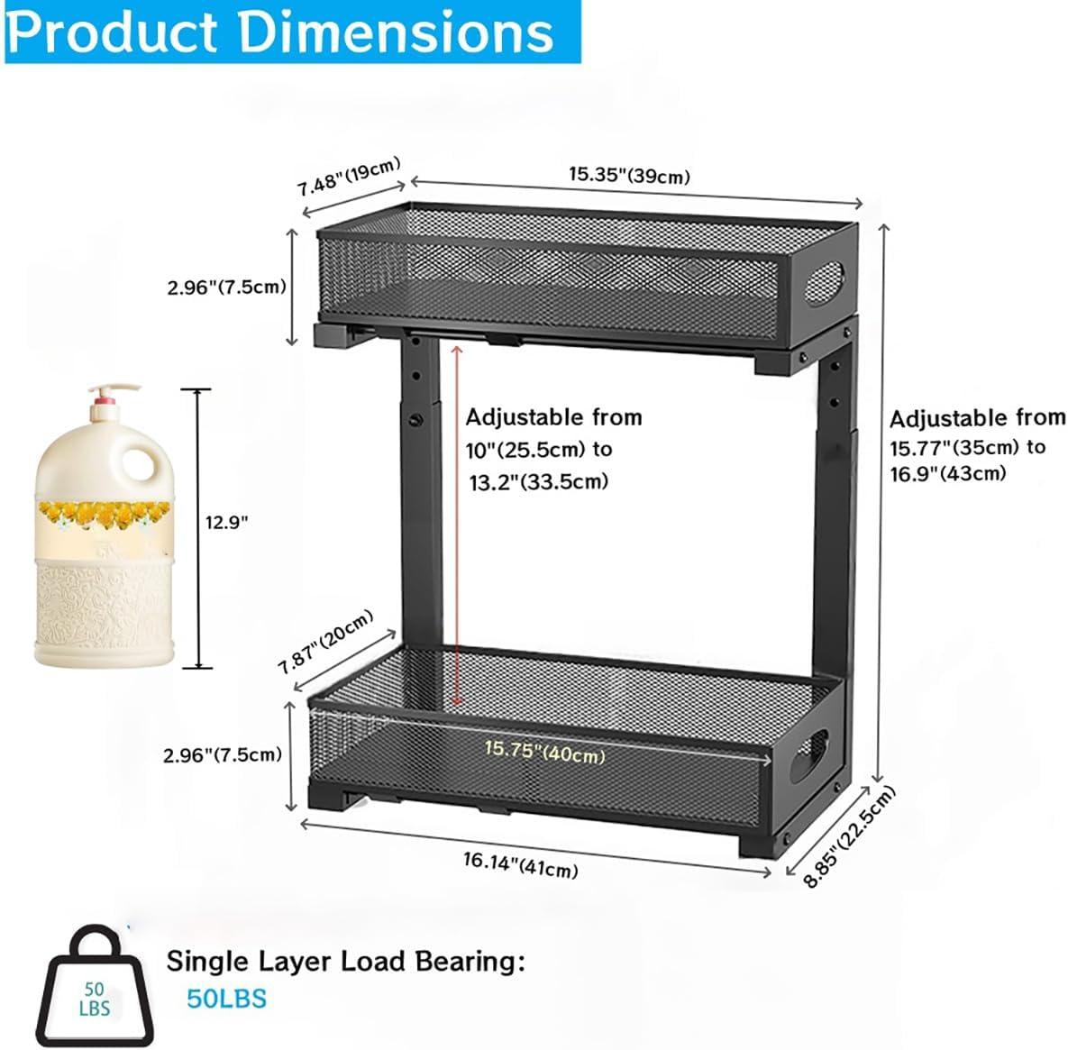 Rebrilliant Under Sink Organizer, 2 Tier Under Sink Organizers And Storage, Metal Slide Out Pull Out Cabinet Organizer ,2 Pack Sliding Drawer Organizer For Kitchen Bathroom Pantry