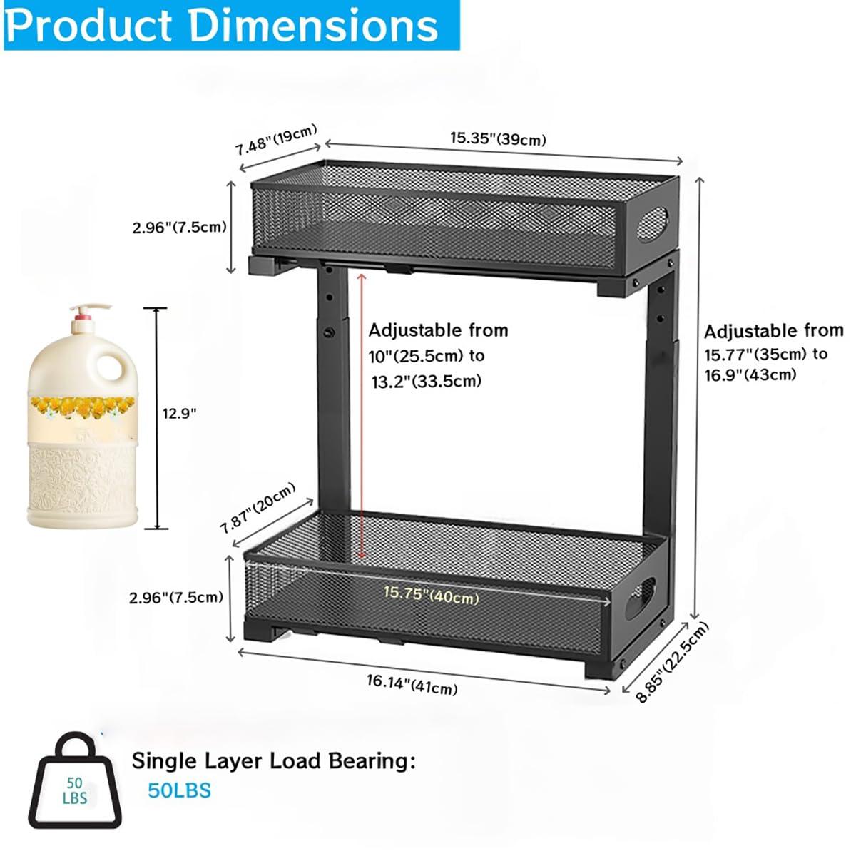 Rebrilliant Under Sink Organizer, 2 Tier Under Sink Organizers And Storage, Metal Slide Out Pull Out Cabinet Organizer ,2 Pack Sliding Drawer Organizer For Kitchen Bathroom Pantry