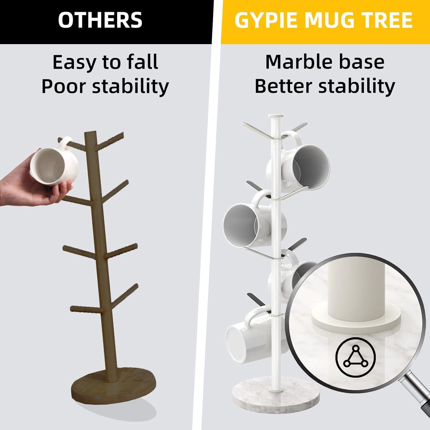White Marble Base Stainless Steel Mug Holder Tree with 8 Hooks