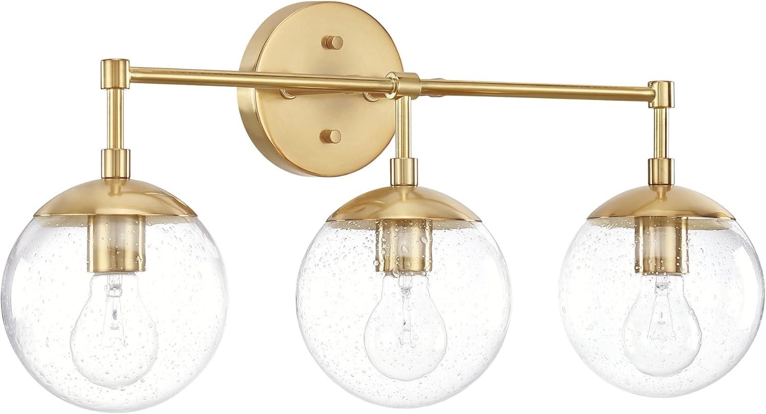 Gracelyn 24" Satin Gold 3-Light Vanity with Seedy Glass Globe Shades