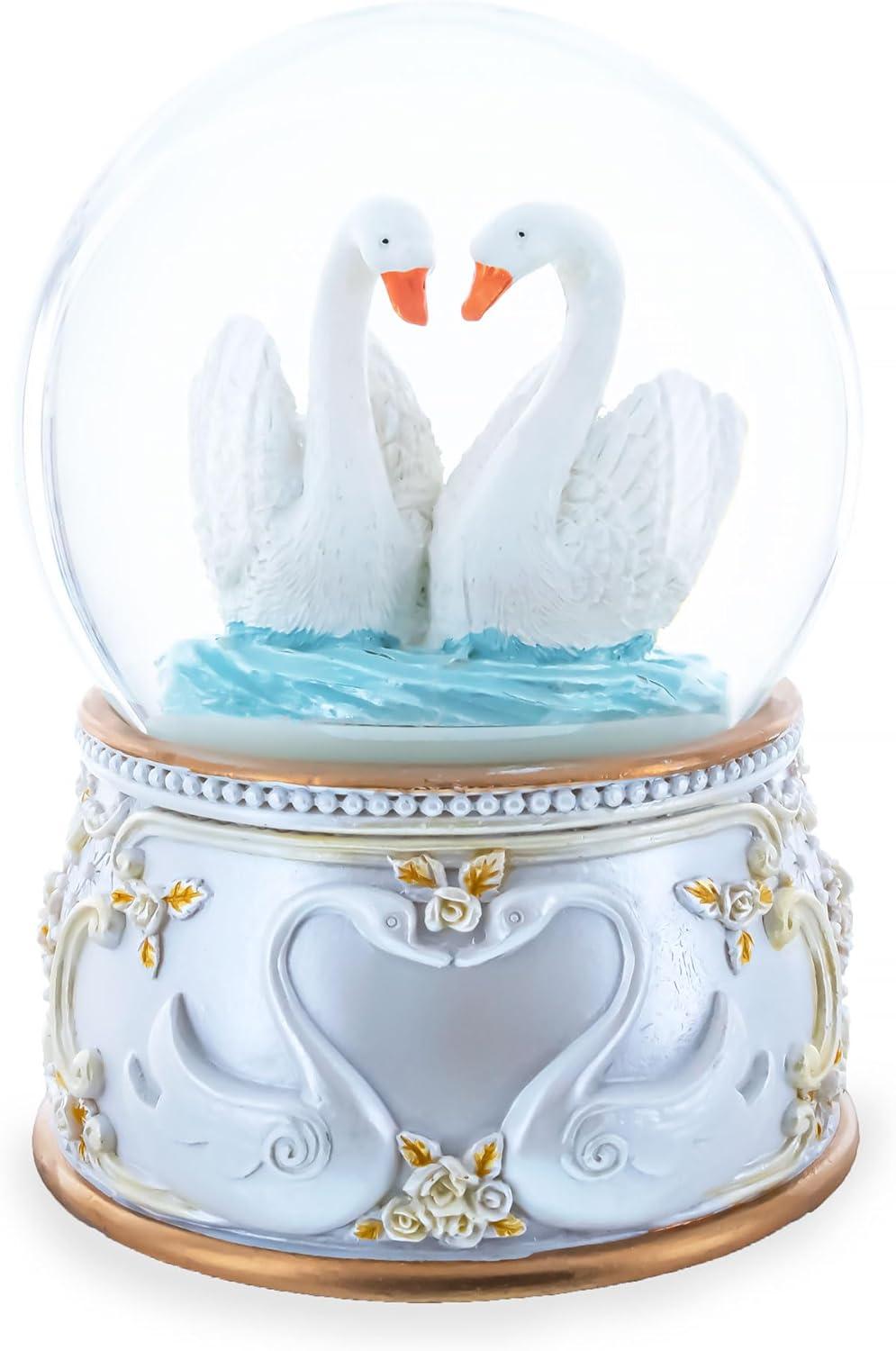 Enchanted Swans Spinning Musical Water Snow Globe
