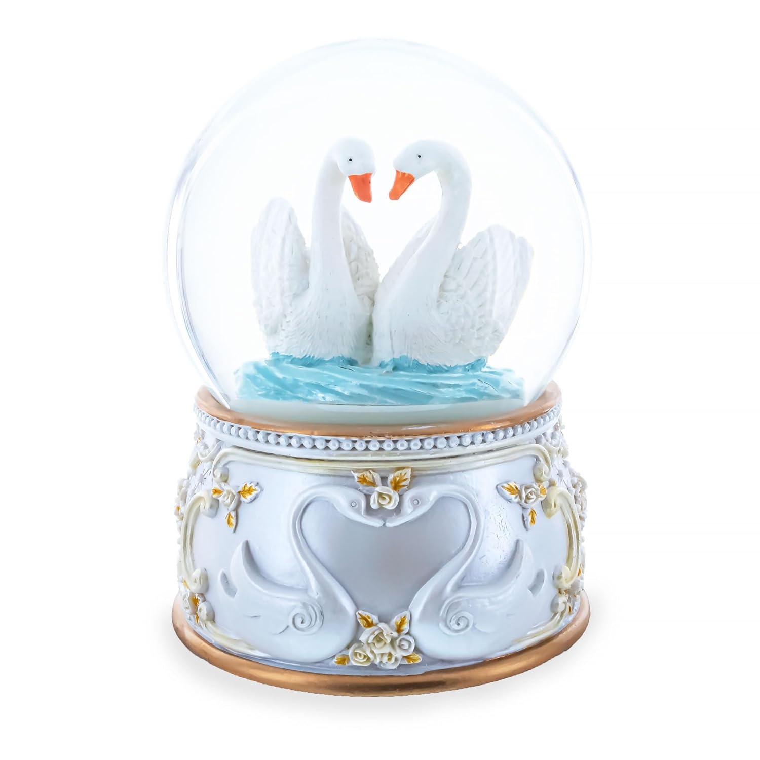Enchanted Swans Spinning Musical Water Snow Globe