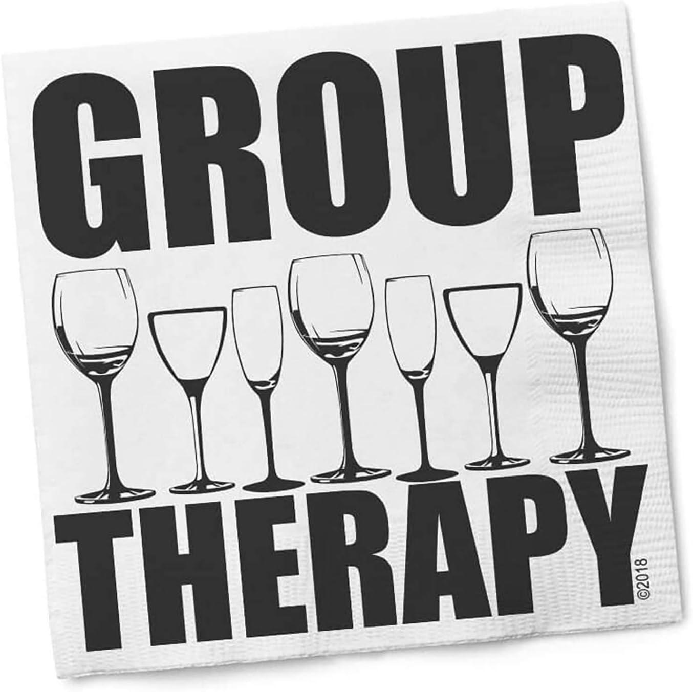 Funny Napkins - GROUP THERAPY - Boutique Cocktail Napkin, 5"X5", Pack Of 20 Napkins For Parties And Entertaining