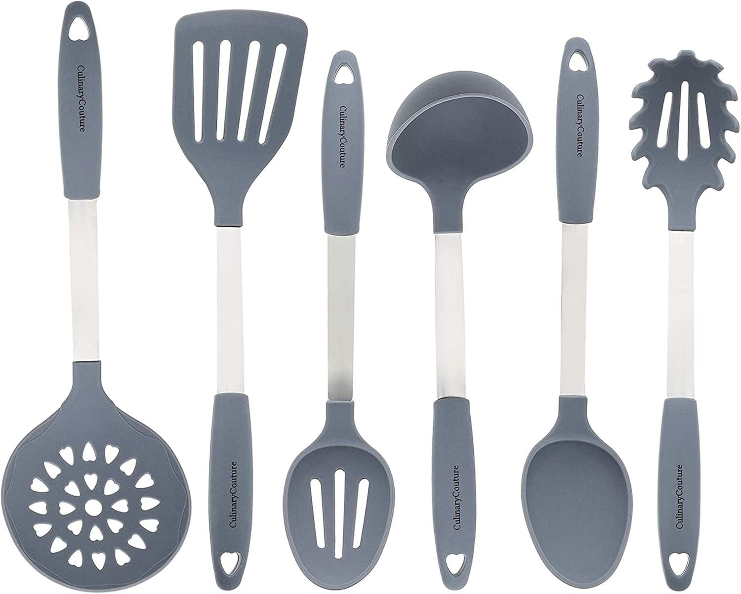 Culinary Couture Kitchen Utensils Set Cooking Essentials Silicone & Stainless Steel Set of 6 Turquoise