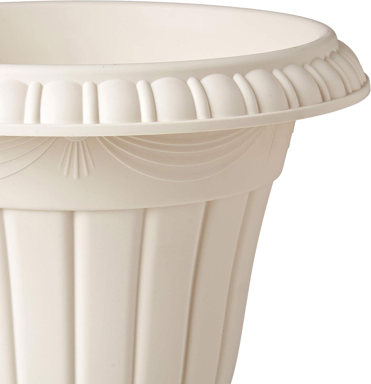 Classic Beige Traditional Plastic Urn Planter, 18" Height for Outdoor Spaces