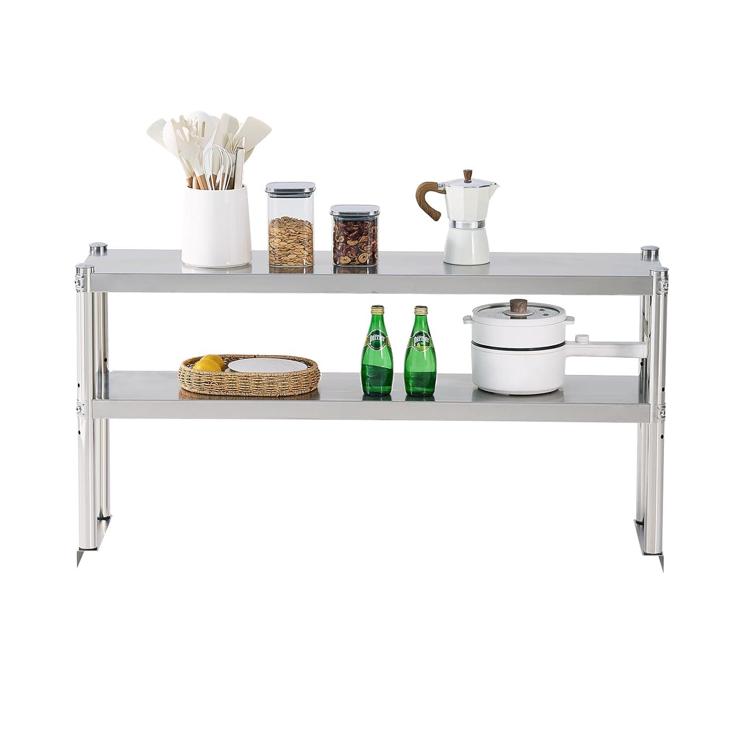 STRELECT 12"x48" Stainless Steel Overshelf for Prep & Work Table, NSF Commercial Adjustable Double Deck Overshelf 2 Tier for Restaurant, Bar, Utility Room, Kitchen and Garage