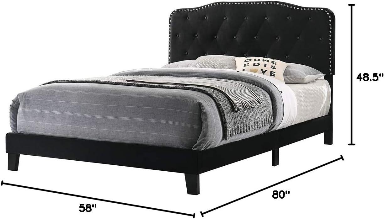 Black Velvet Full Bed with Tufted Upholstered Headboard